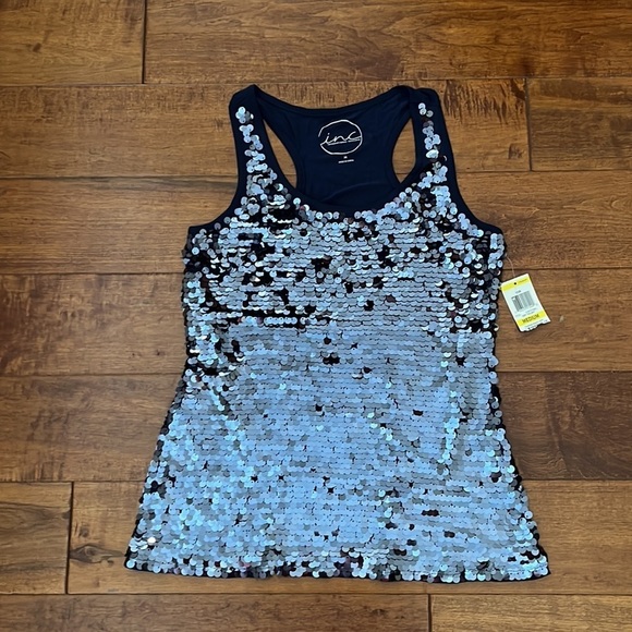NWT International concepts Navy racer
back sequin tank top Size M - Picture 2 of 10